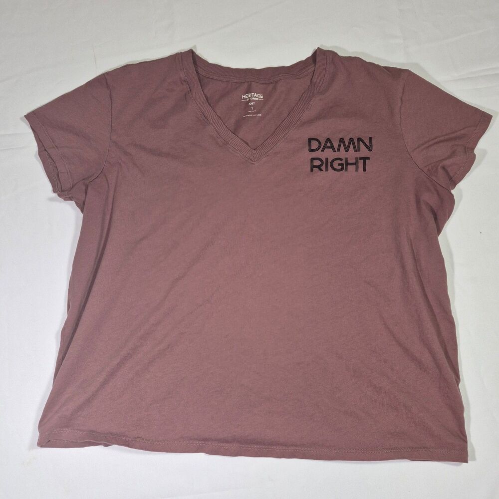 Heritage by Torrid Mauve V-Neck "Damn Right" Graphic Tee Size 1 Plus Size 1X